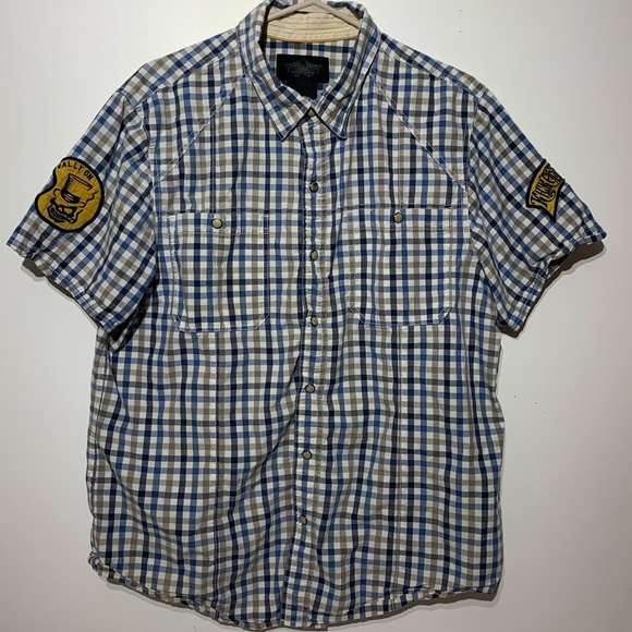 Harley Davidson Button Up Plaid Pearl Snaps Y2K Short Sleeve - XL - Picture 2 of 7
